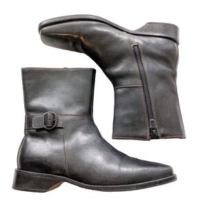 Cole Haan Leather Side Zip Square Toe Short Boots Black Size 7